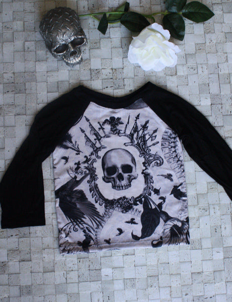 Raglan Boys Raven Skull Long Sleeve Tshirt-Spooky Baby