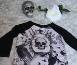 Raglan Boys Raven Skull Long Sleeve Tshirt-Spooky Baby
