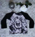 Raglan Boys Raven Skull Long Sleeve Tshirt-Spooky Baby