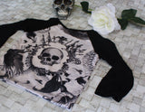 Raglan Boys Raven Skull Long Sleeve Tshirt-Spooky Baby