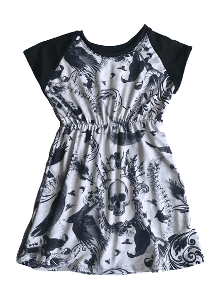 Raglan Girls Raven Skull Play Dress-Spooky Baby