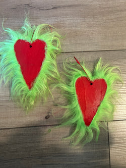 Grinch Heart Wood Ornament