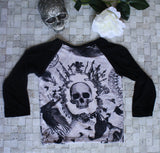 Raglan Boys Raven Skull Long Sleeve Tshirt-Spooky Baby
