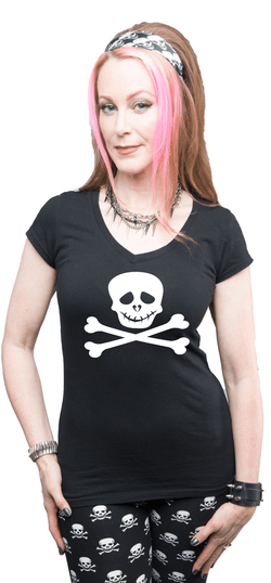 Black Crew Neck Skull and Bones Tshirt-Spooky Baby