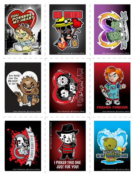 Horror Valentine’s Day Cards (Set of 9)